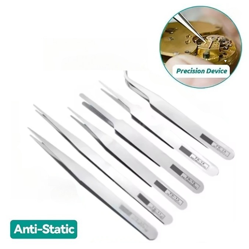 Diy Electronics Set - 6-teiliges antistatisches Pinzetten-Set aus Edelstahl, gerade