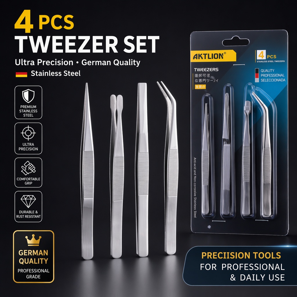 Diy Electronics Set - 4-teiliges Professionelles Präzisionspinzetten-Set, Deutsche Qualität Edelstahl-Pinzetten